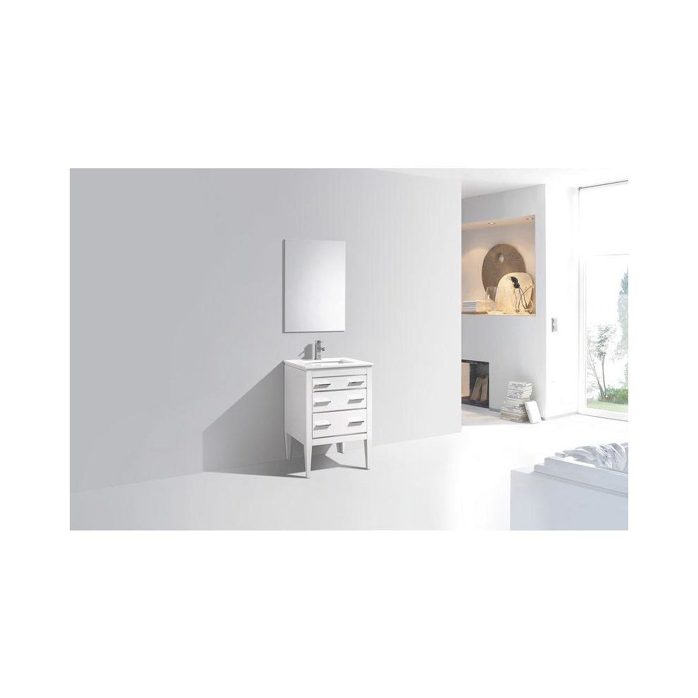 Eiffel 24'' High Gloss White Vanity W/ Quartz Counter Top. Picture 5