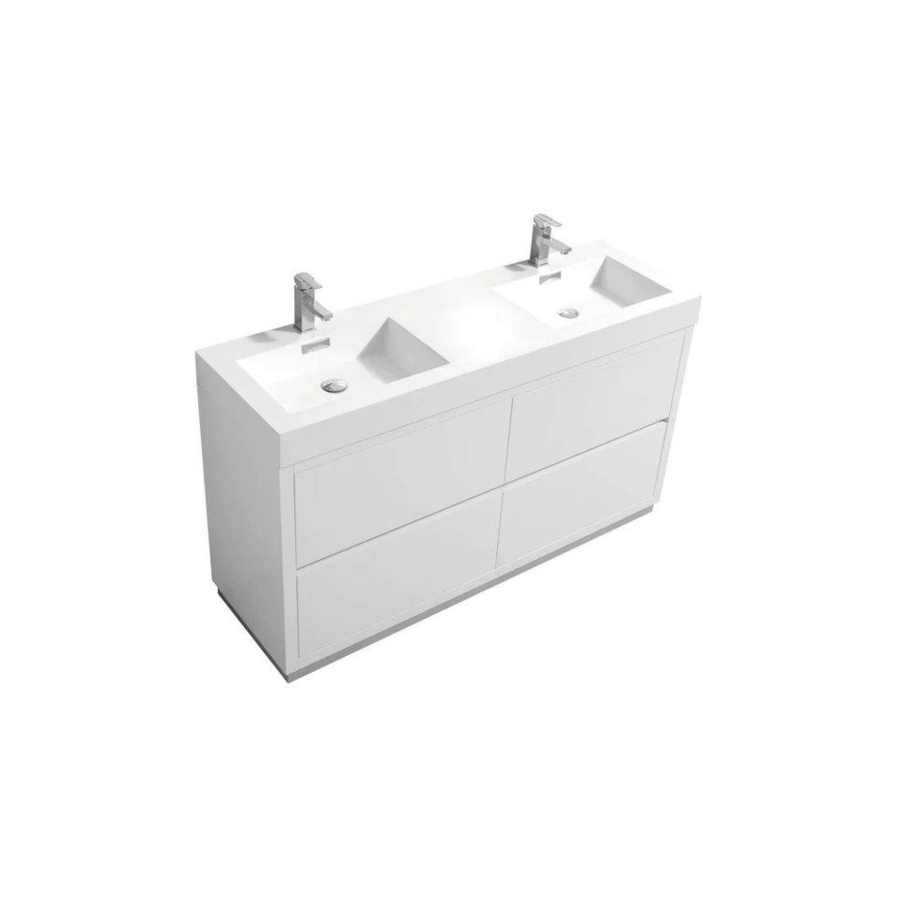 Bliss 60" Double Sink High Gloss White Free Standing Modern Bathroom Vanity. Picture 1