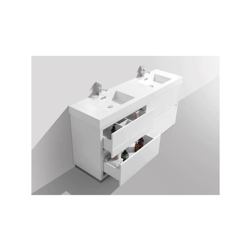 Bliss 60" Double Sink High Gloss White Free Standing Modern Bathroom Vanity. Picture 2