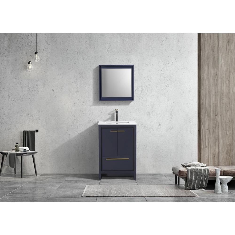 KubeBath Dolce 24″ Blue  Modern Bathroom Vanity with White Quartz Counter-Top. Picture 2