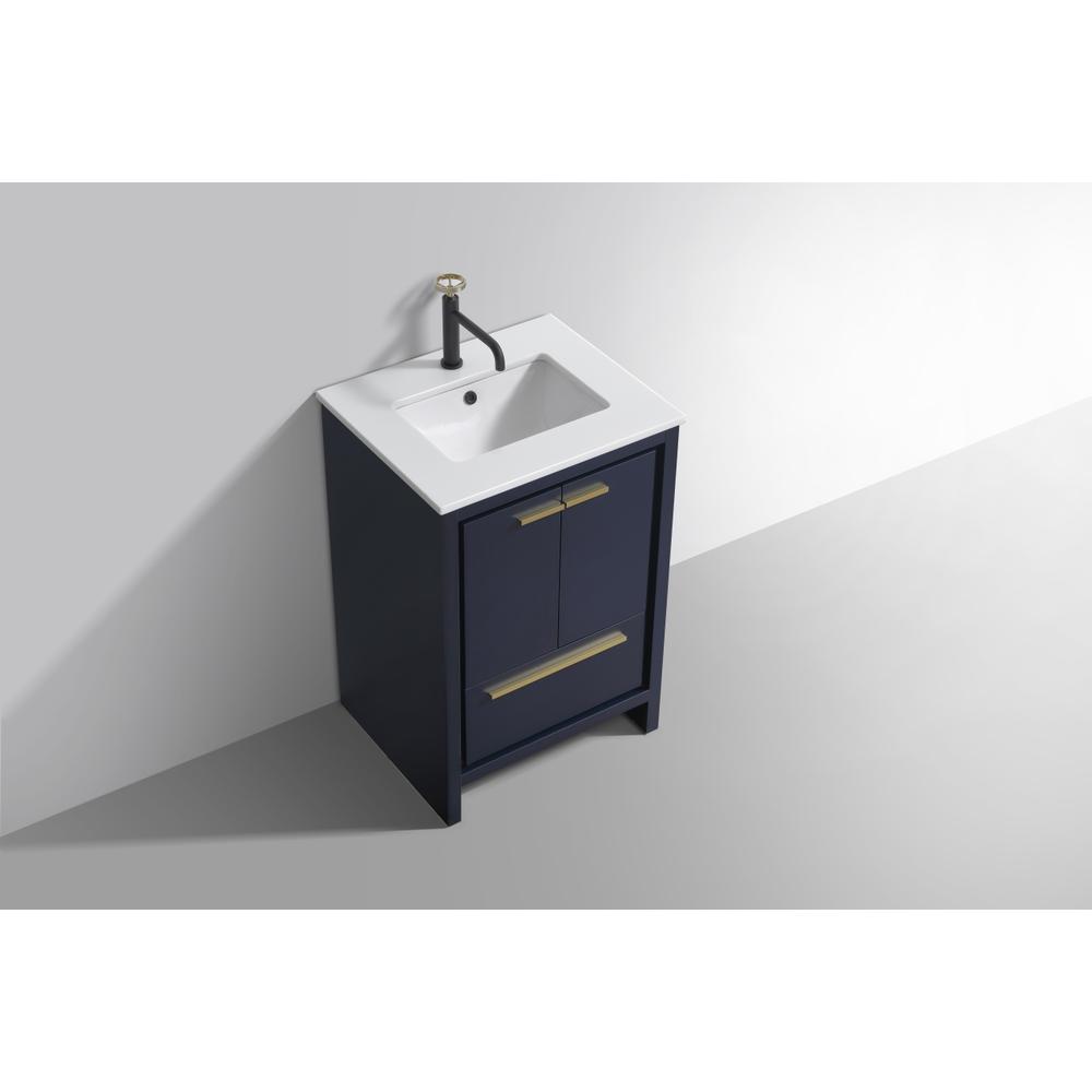 KubeBath Dolce 24″ Blue  Modern Bathroom Vanity with White Quartz Counter-Top. Picture 4