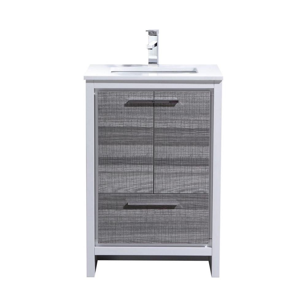 24″ Ash Gray Modern Bathroom Vanity with White Quartz Counter-Top. Picture 1