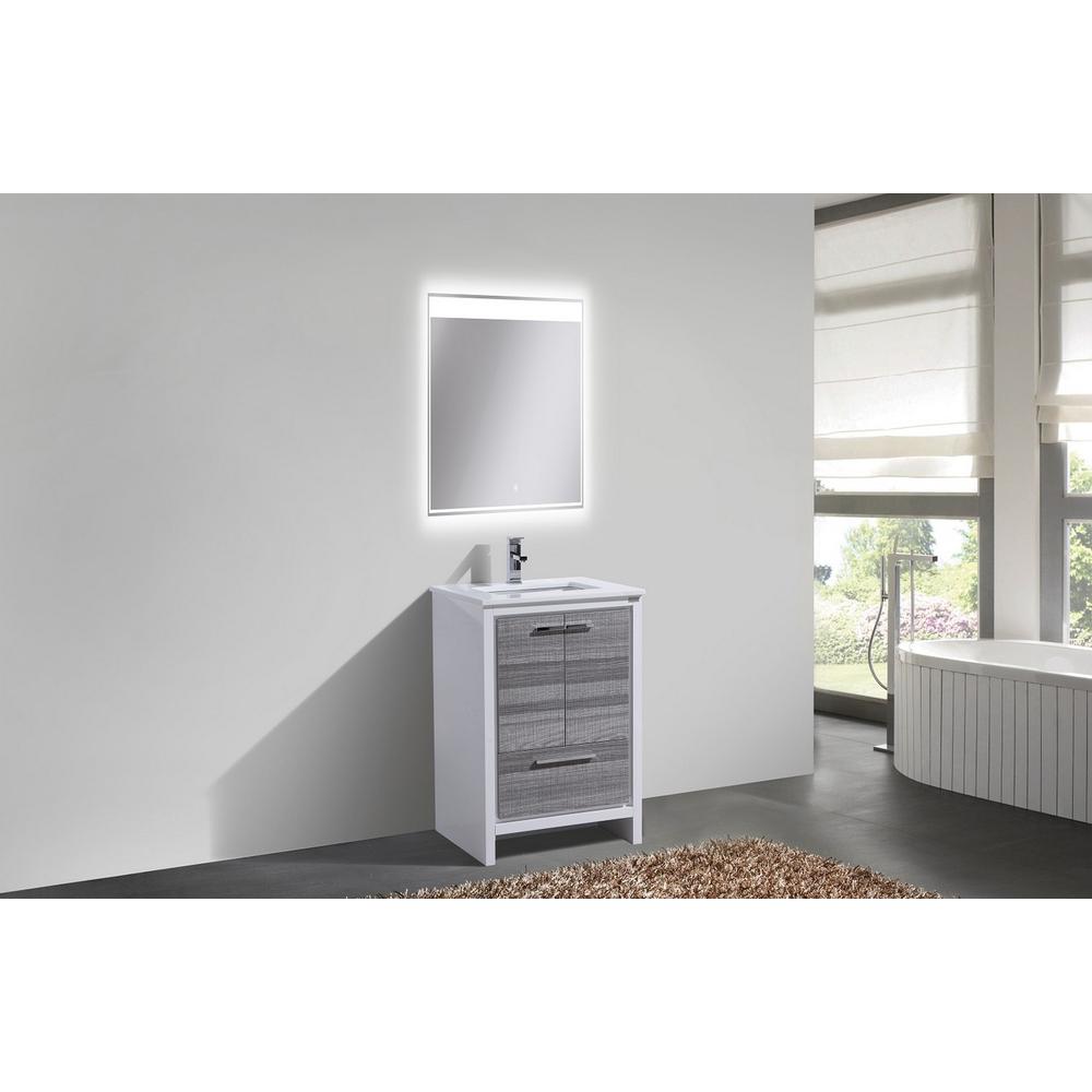 24″ Ash Gray Modern Bathroom Vanity with White Quartz Counter-Top. Picture 2