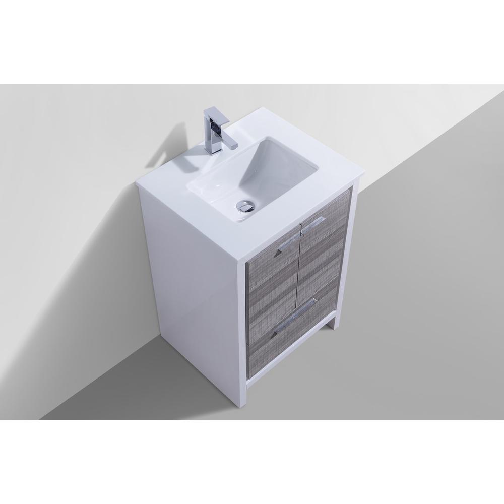 24″ Ash Gray Modern Bathroom Vanity with White Quartz Counter-Top. Picture 3