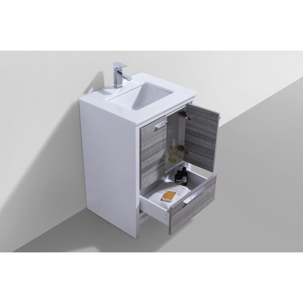 24″ Ash Gray Modern Bathroom Vanity with White Quartz Counter-Top. Picture 4