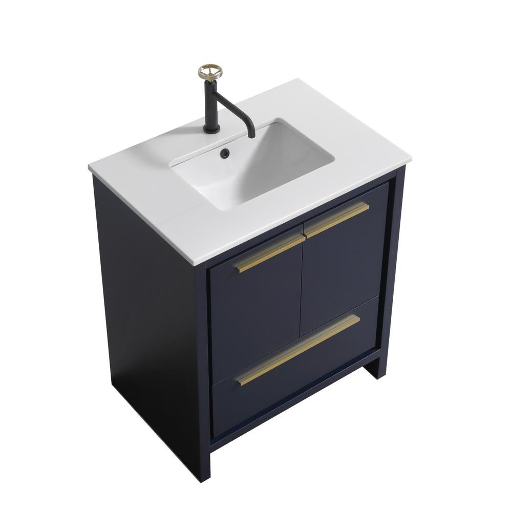 KubeBath Dolce 30″ Blue  Modern Bathroom Vanity with White Quartz Counter-Top. Picture 1