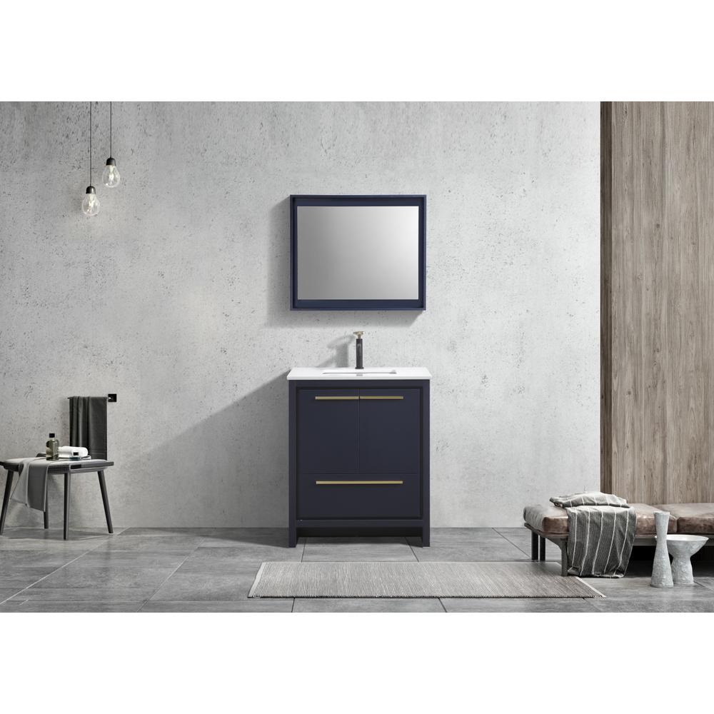 KubeBath Dolce 30″ Blue  Modern Bathroom Vanity with White Quartz Counter-Top. Picture 3