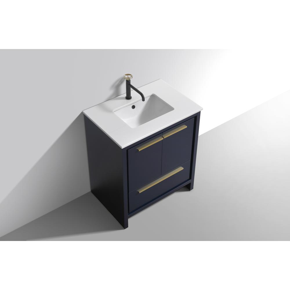 KubeBath Dolce 30″ Blue  Modern Bathroom Vanity with White Quartz Counter-Top. Picture 4