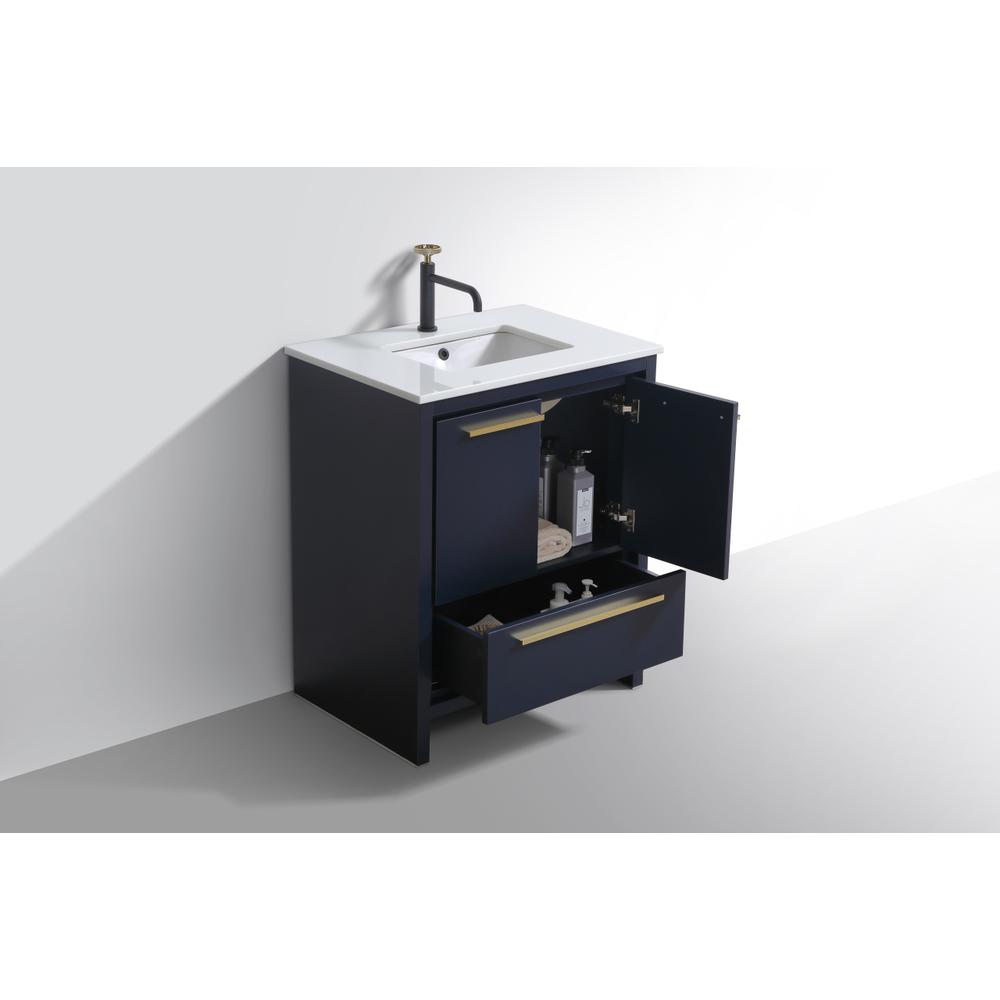 KubeBath Dolce 30″ Blue  Modern Bathroom Vanity with White Quartz Counter-Top. Picture 5