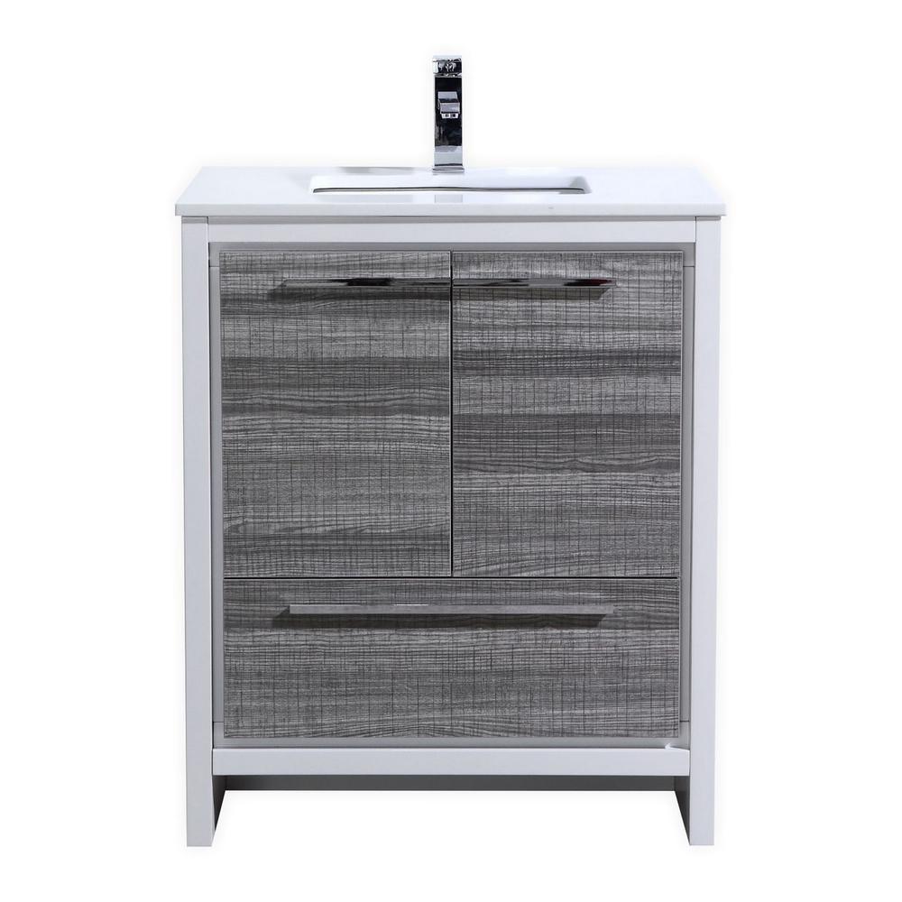30″ Ash Gray Modern Bathroom Vanity with White Quartz Counter-Top. Picture 1