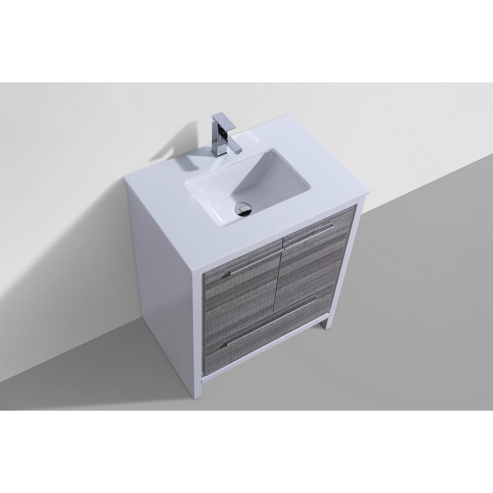 30″ Ash Gray Modern Bathroom Vanity with White Quartz Counter-Top. Picture 3