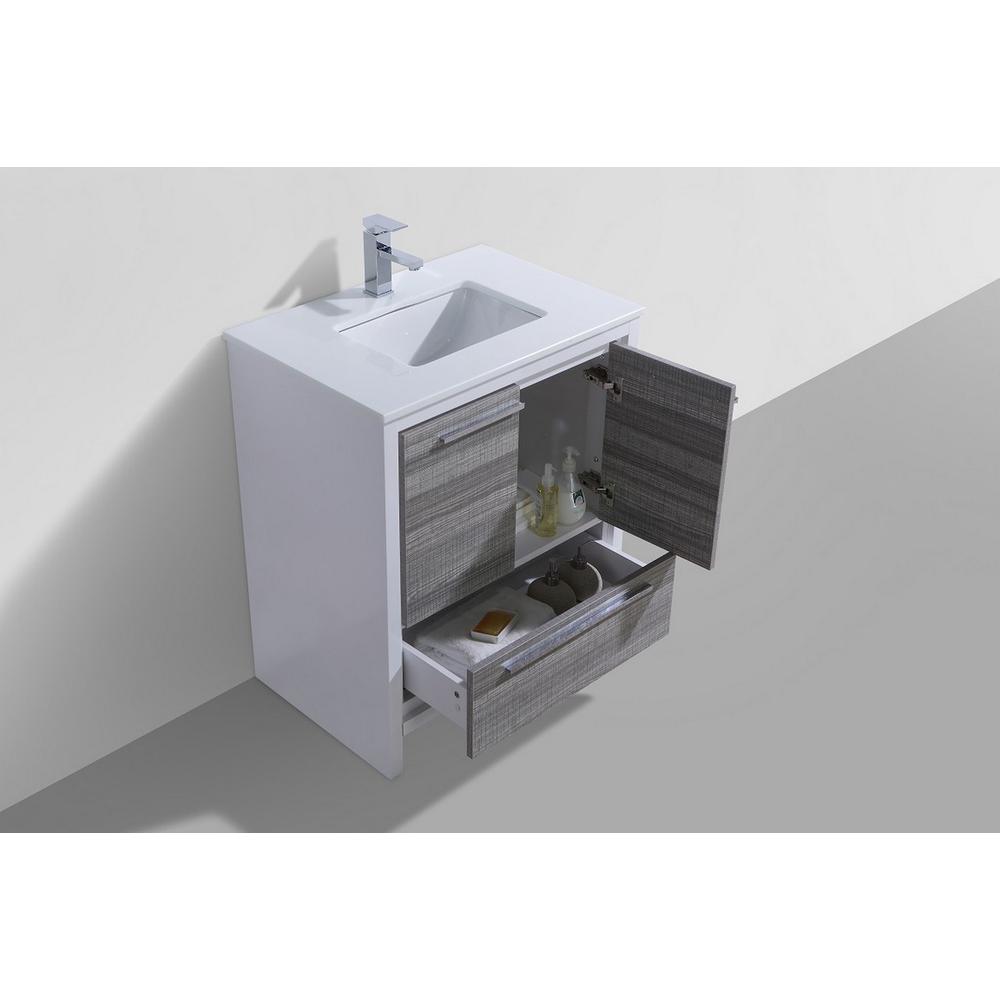 30″ Ash Gray Modern Bathroom Vanity with White Quartz Counter-Top. Picture 4