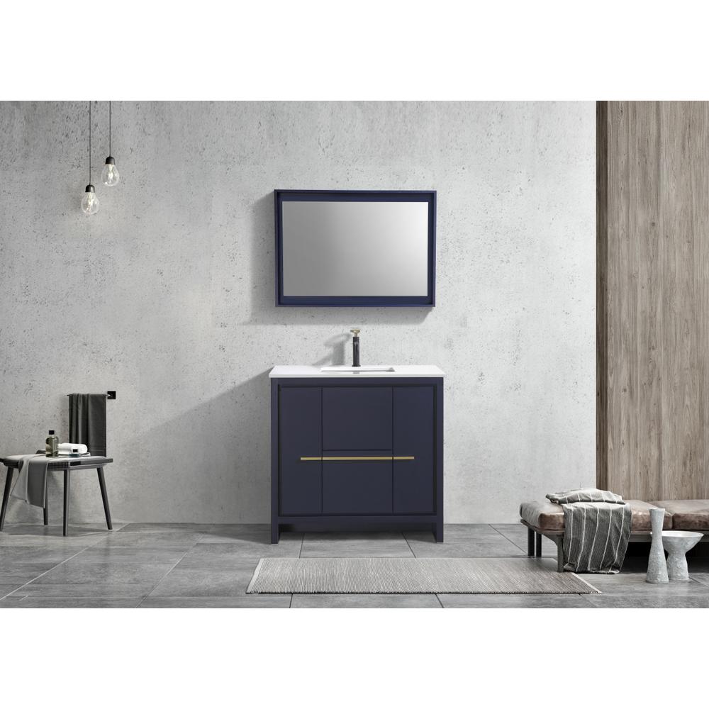 KubeBath Dolce 36″ Blue  Modern Bathroom Vanity with White Quartz Counter-Top. Picture 2