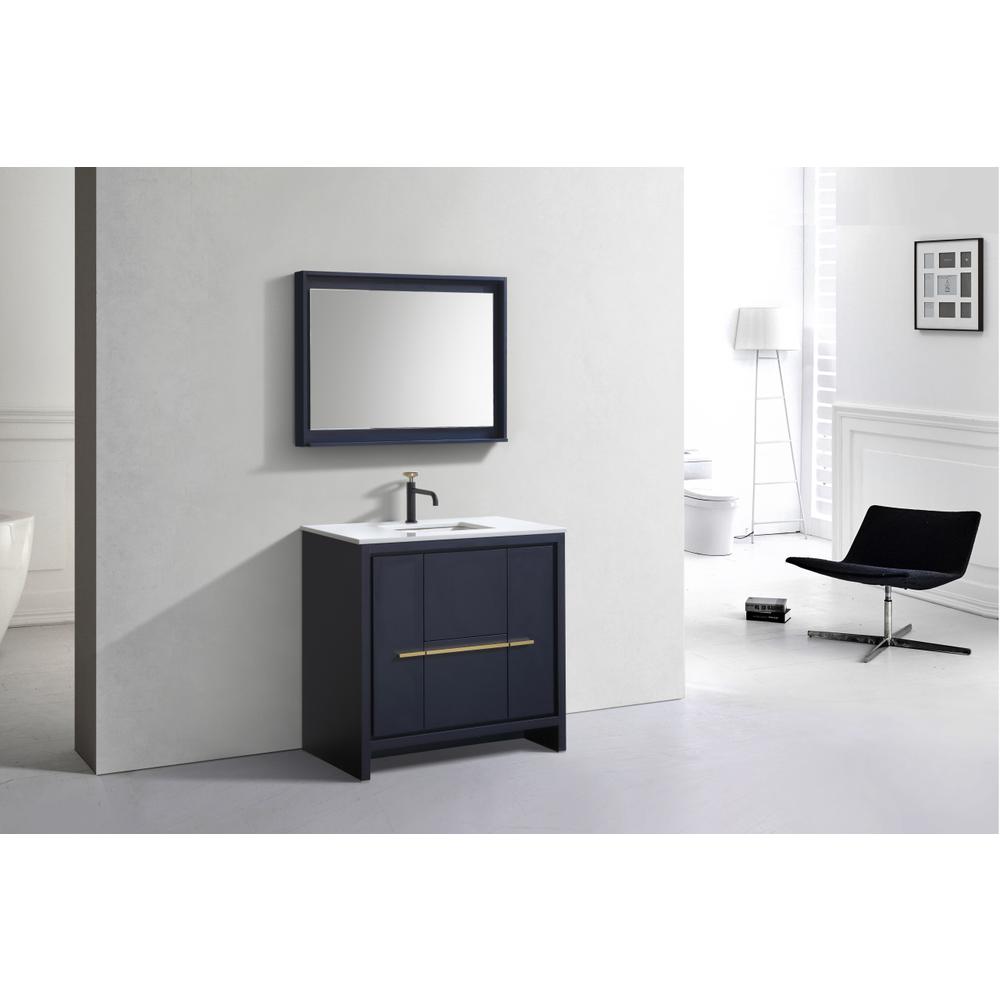 KubeBath Dolce 36″ Blue  Modern Bathroom Vanity with White Quartz Counter-Top. Picture 3