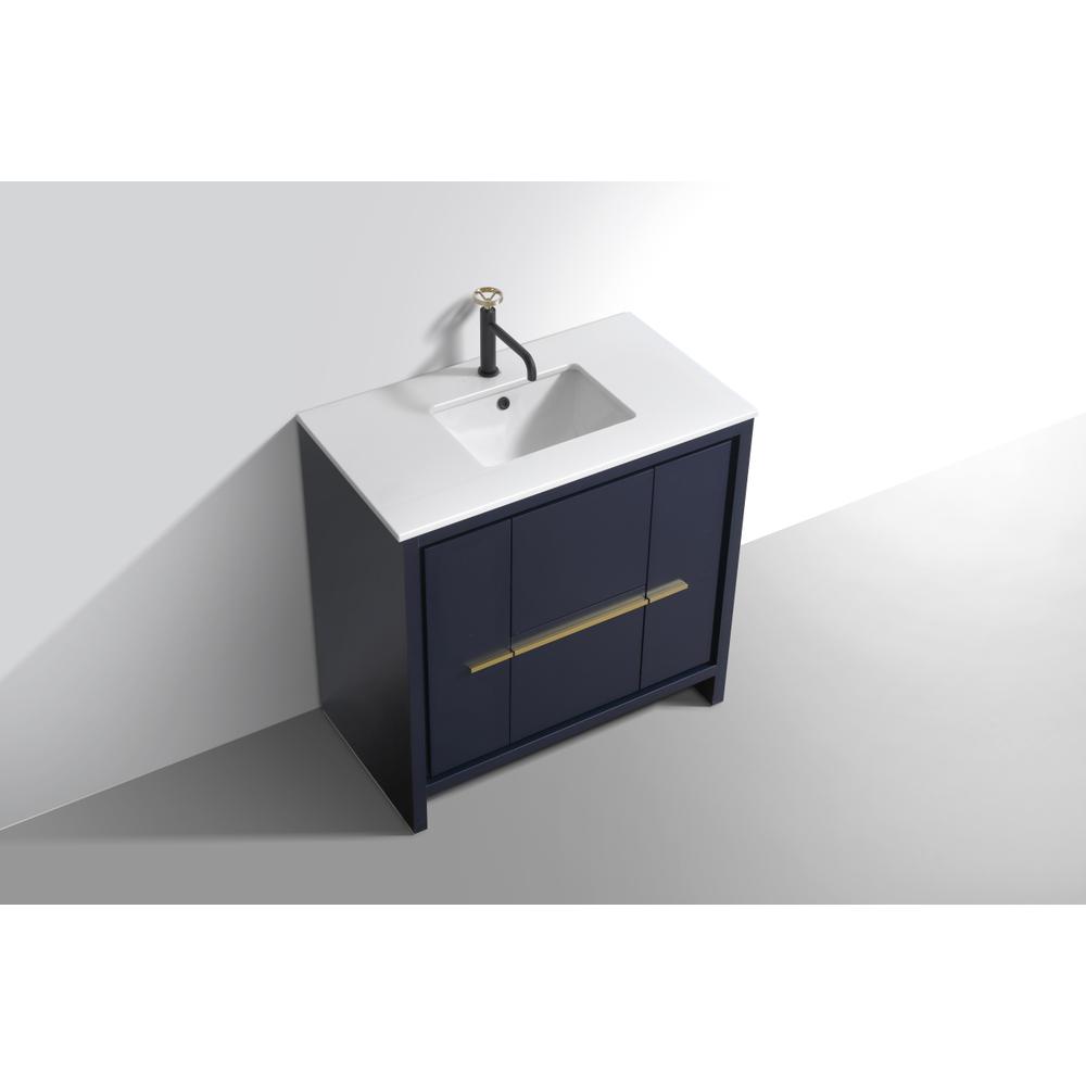 KubeBath Dolce 36″ Blue  Modern Bathroom Vanity with White Quartz Counter-Top. Picture 4