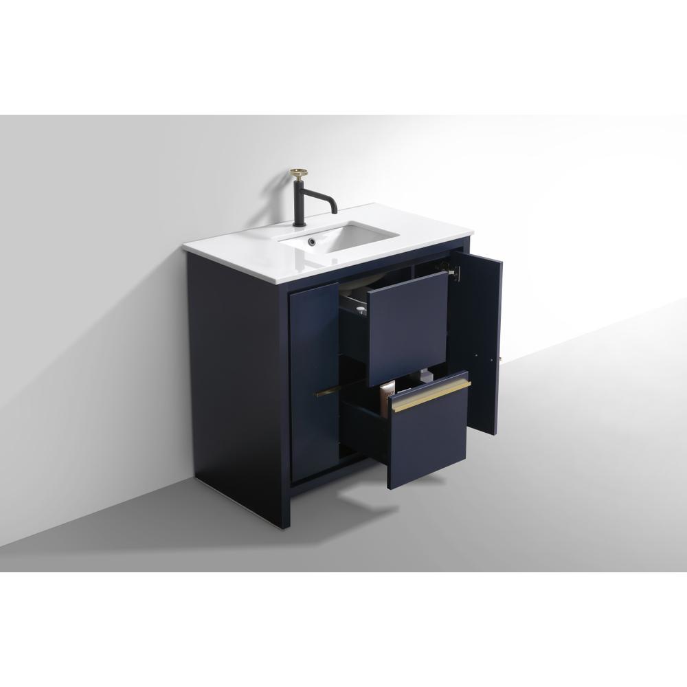 KubeBath Dolce 36″ Blue  Modern Bathroom Vanity with White Quartz Counter-Top. Picture 5