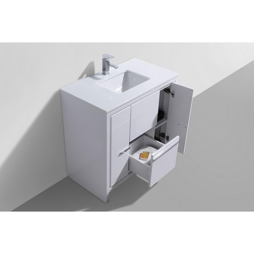 36″ High Gloss White Modern Bathroom Vanity with White Quartz Counter-Top. Picture 4