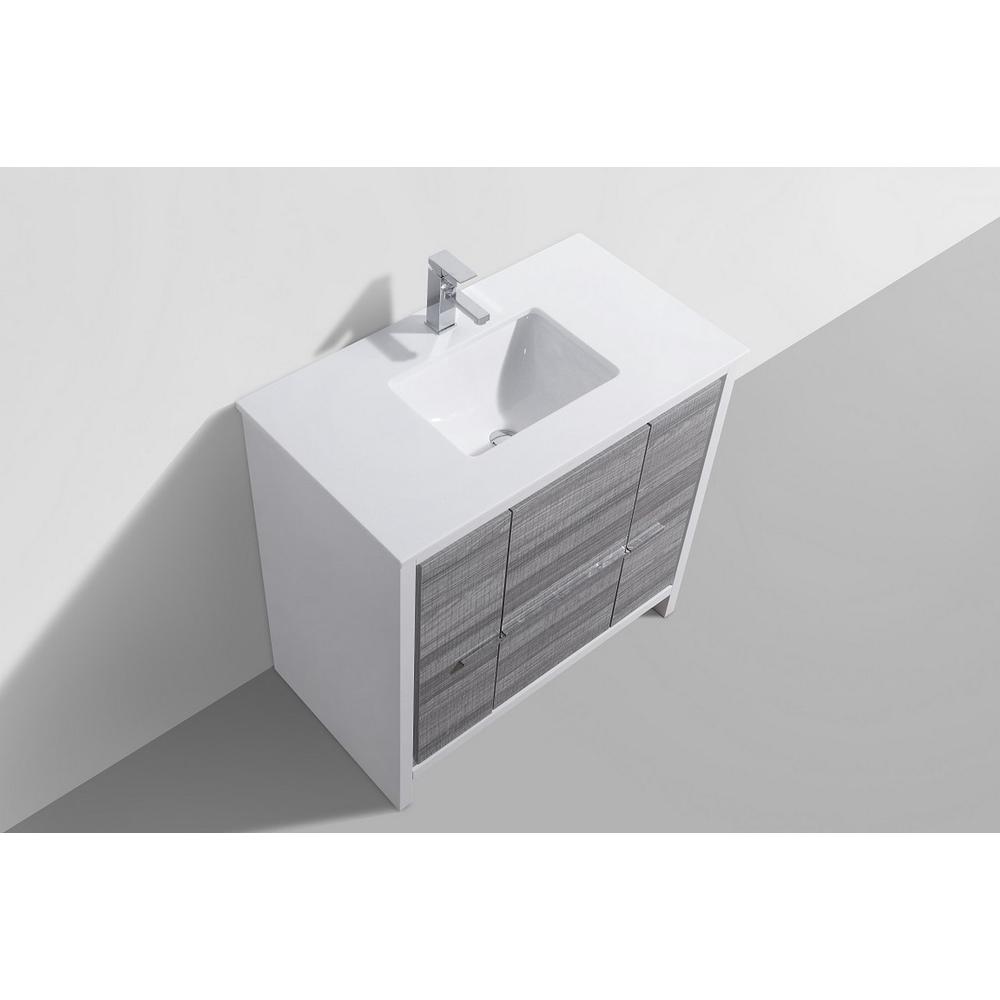 36″ Ash Gray Modern Bathroom Vanity with White Quartz Counter-Top. Picture 3
