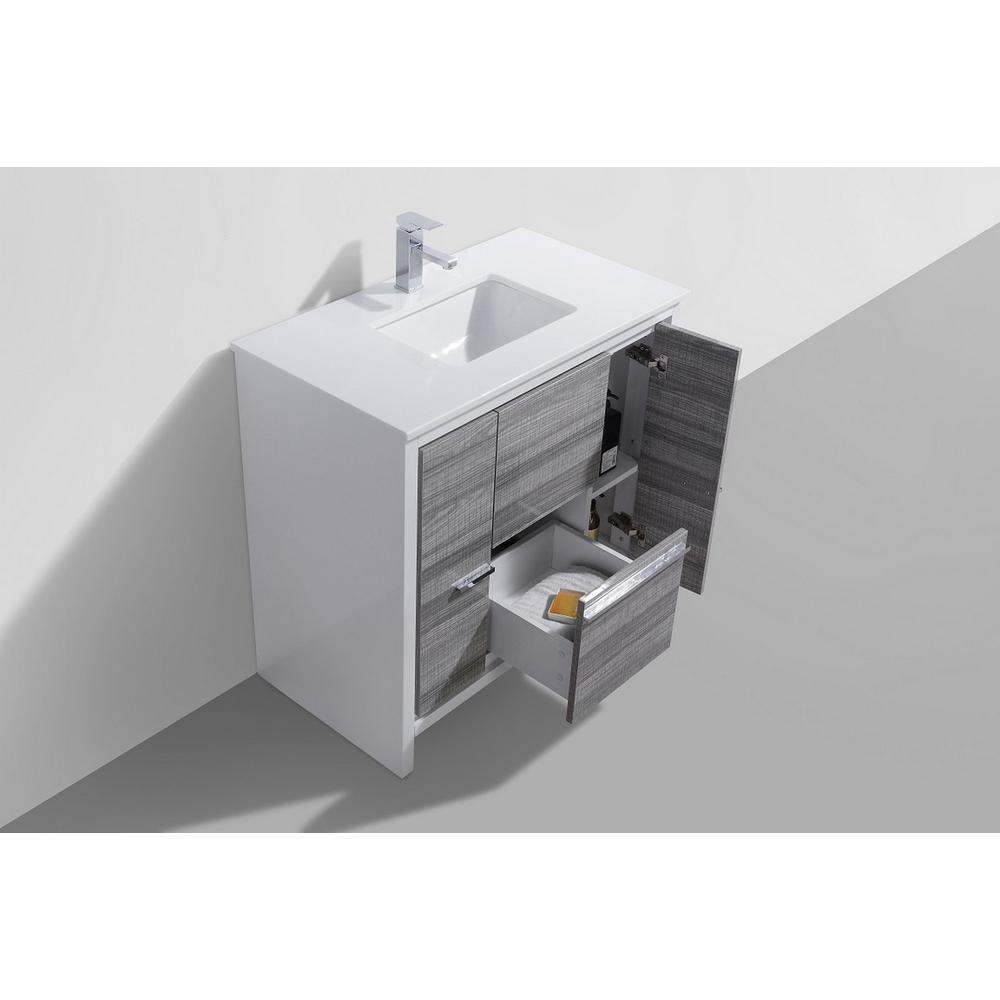 36″ Ash Gray Modern Bathroom Vanity with White Quartz Counter-Top. Picture 4