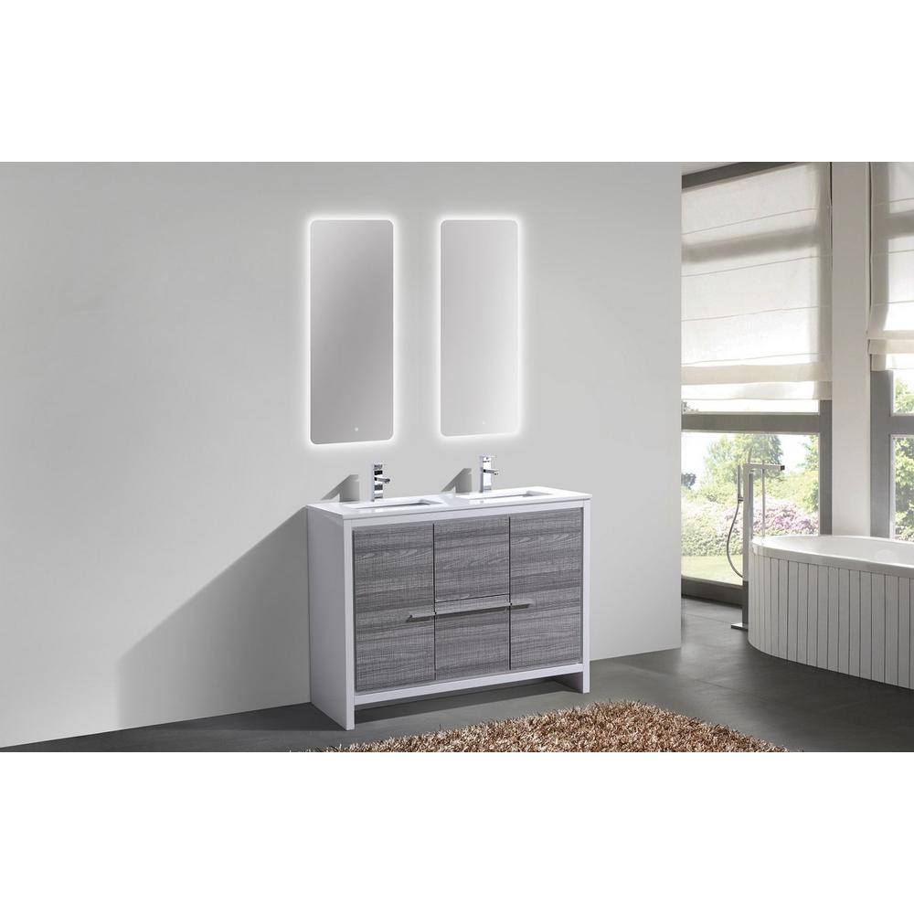 48″ Double Sink Ash Gray Modern Bathroom Vanity with White Quartz Counter-Top. Picture 2