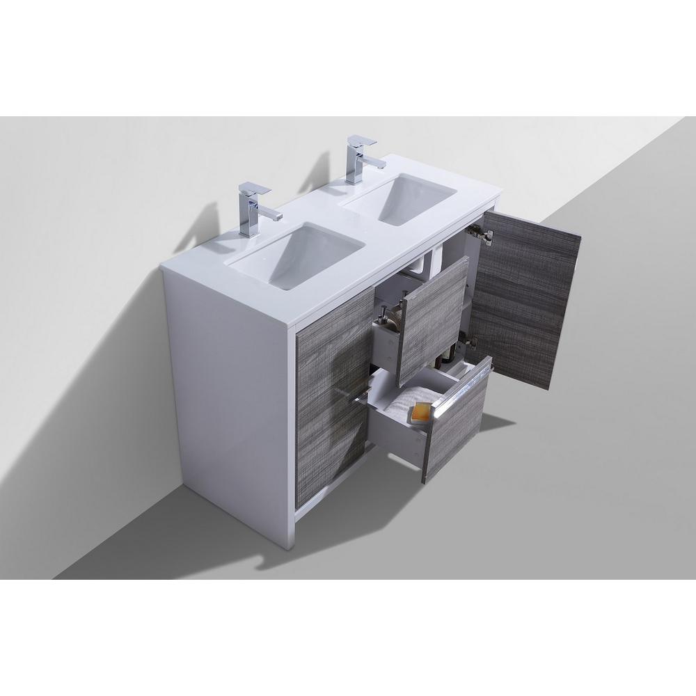48″ Double Sink Ash Gray Modern Bathroom Vanity with White Quartz Counter-Top. Picture 3