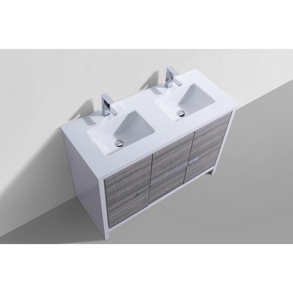 48″ Double Sink Ash Gray Modern Bathroom Vanity with White Quartz Counter-Top. Picture 6