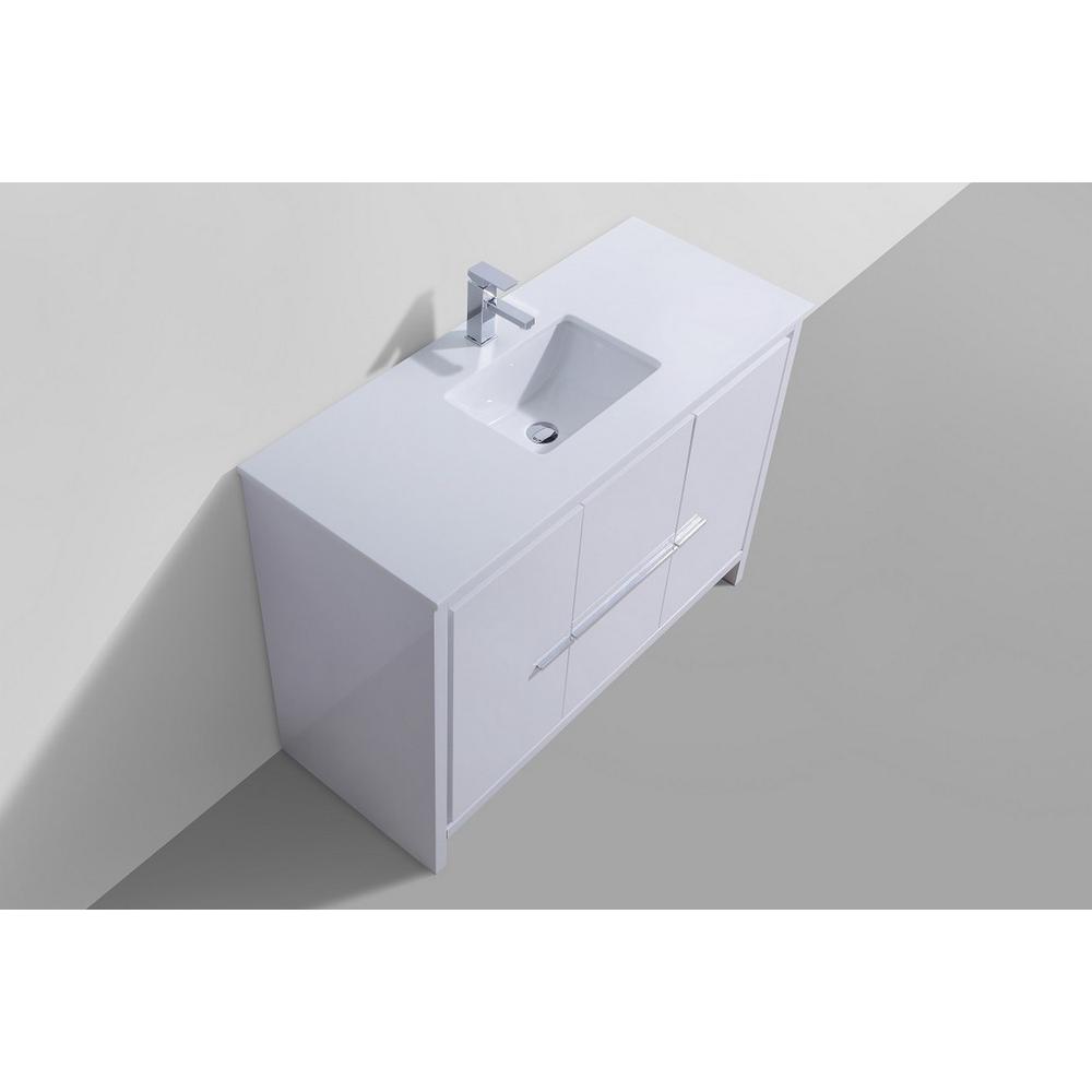 48″ High Gloss White Modern Bathroom Vanity with White Quartz Counter-Top. Picture 3