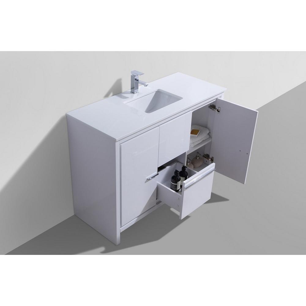 48″ High Gloss White Modern Bathroom Vanity with White Quartz Counter-Top. Picture 4