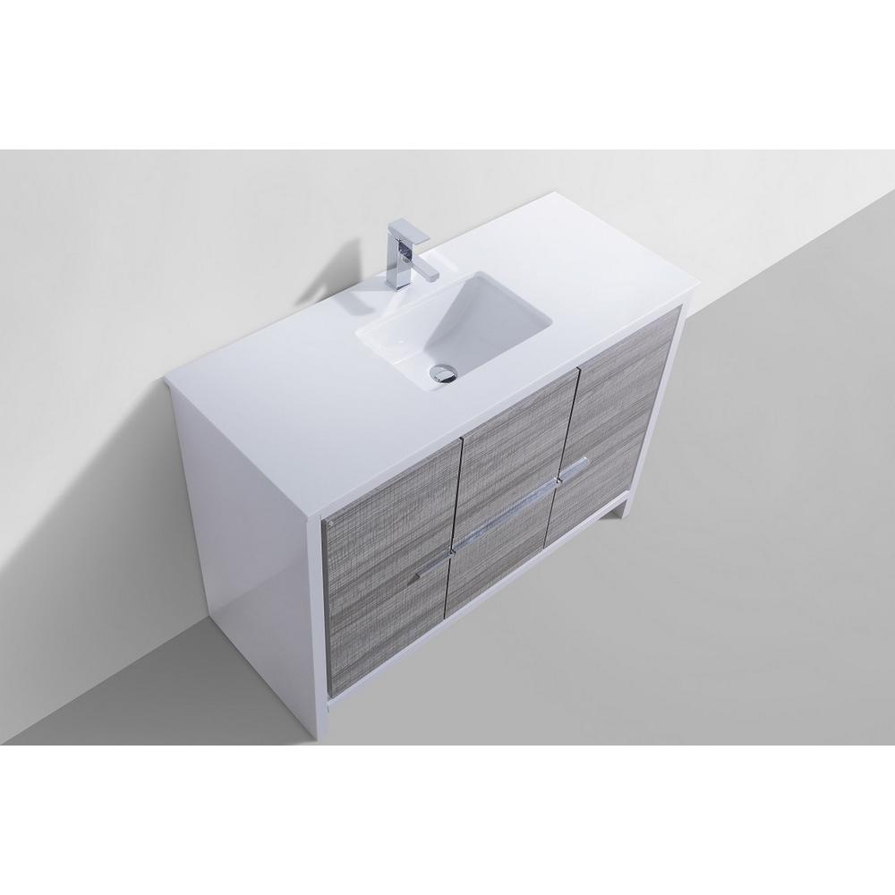 48″ Ash Gray Modern Bathroom Vanity with White Quartz Counter-Top. Picture 3