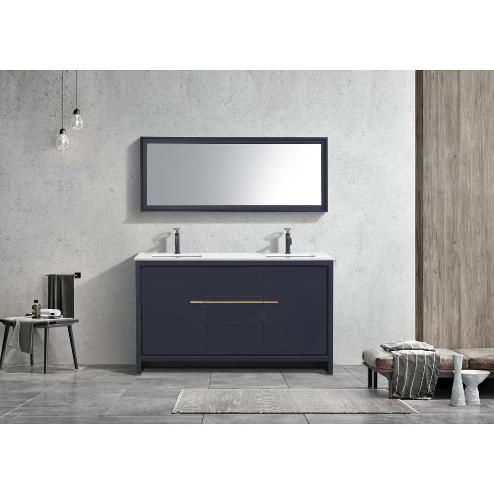 60″ Double Sink Blue  Modern Bathroom Vanity with White Quartz Counter-Top. Picture 2
