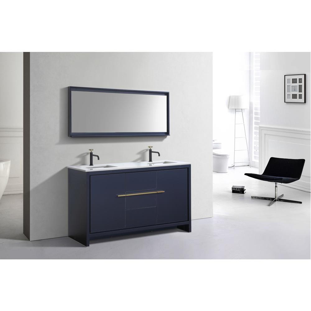 60″ Double Sink Blue  Modern Bathroom Vanity with White Quartz Counter-Top. Picture 3