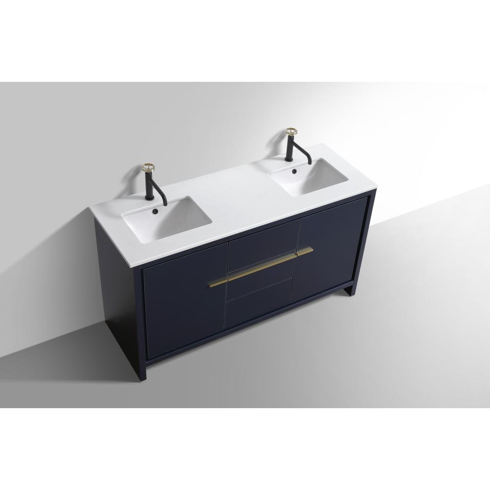 60″ Double Sink Blue  Modern Bathroom Vanity with White Quartz Counter-Top. Picture 4
