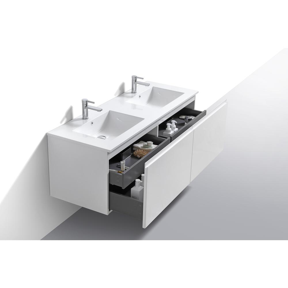 Balli 60'' Double Sink Wall Mount Modern Bathroom Vanity in Gloss White Finish. Picture 5