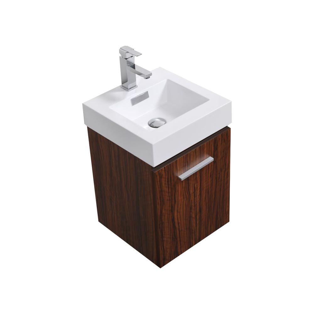 Bliss 16" Walnut Wall Mount Modern Bathroom Vanity. Picture 1