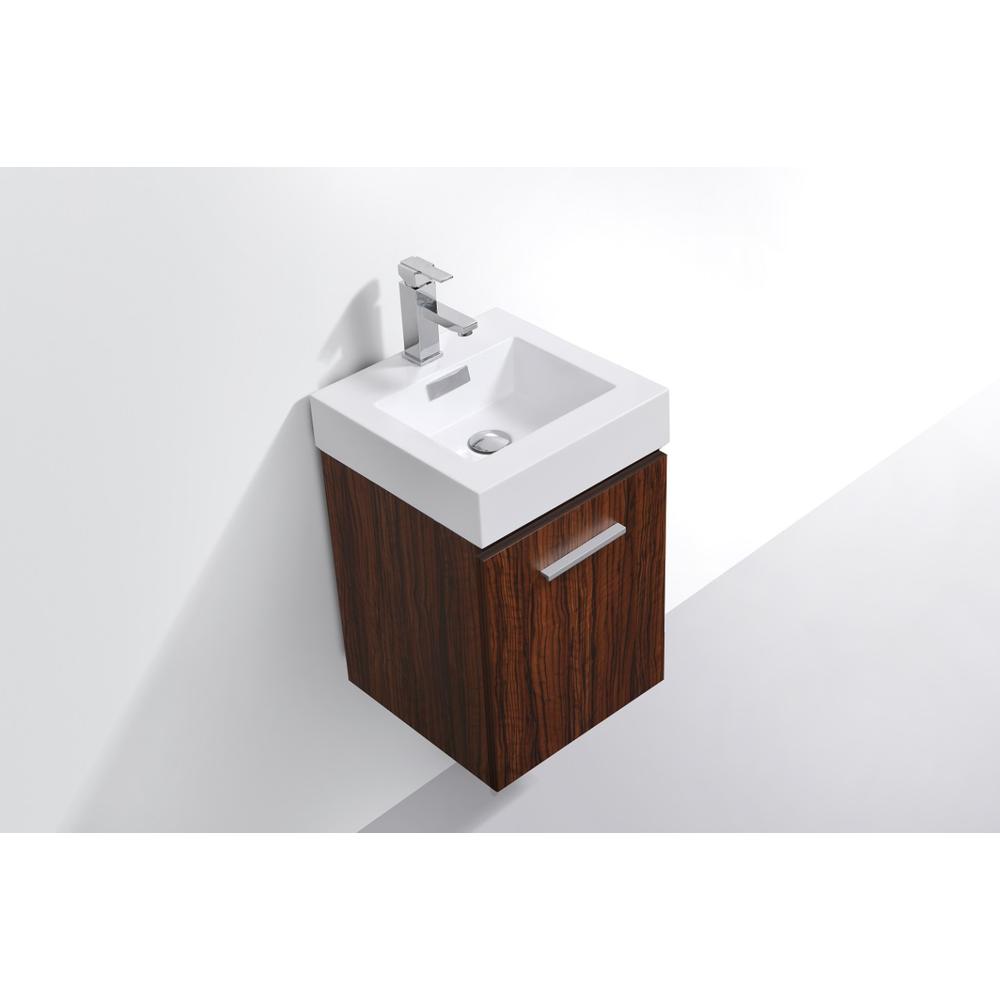 Bliss 16" Walnut Wall Mount Modern Bathroom Vanity. Picture 4