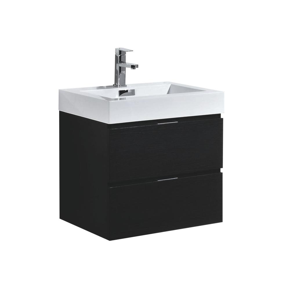 Bliss 24" Black Wall Mount Modern Bathroom Vanity. Picture 1