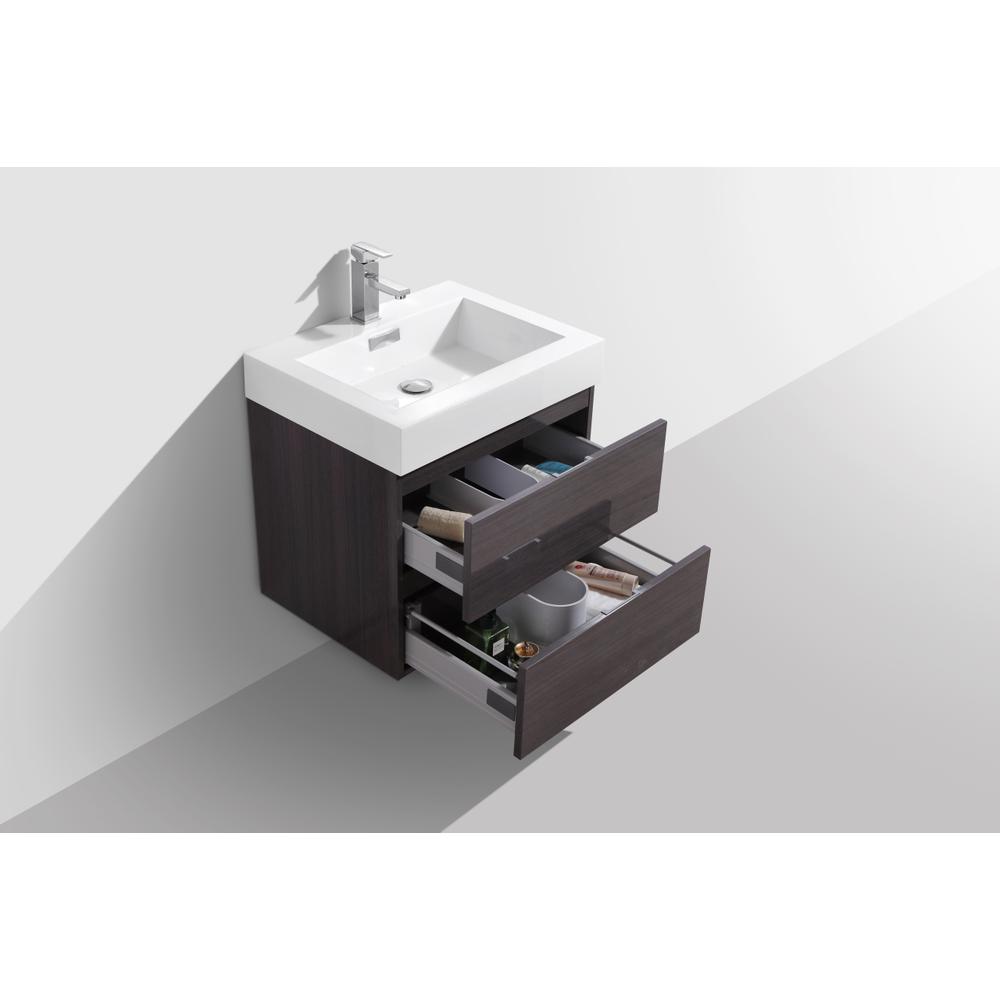 Bliss 24" High Gloss Gray Oak Wall Mount Modern Bathroom Vanity. Picture 5