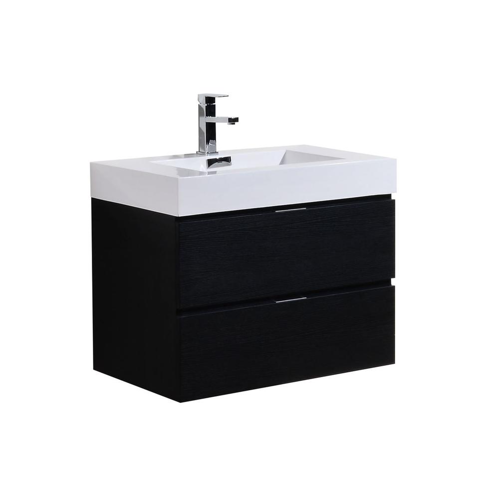 Bliss 30" Black Wall Mount Modern Bathroom Vanity. Picture 1