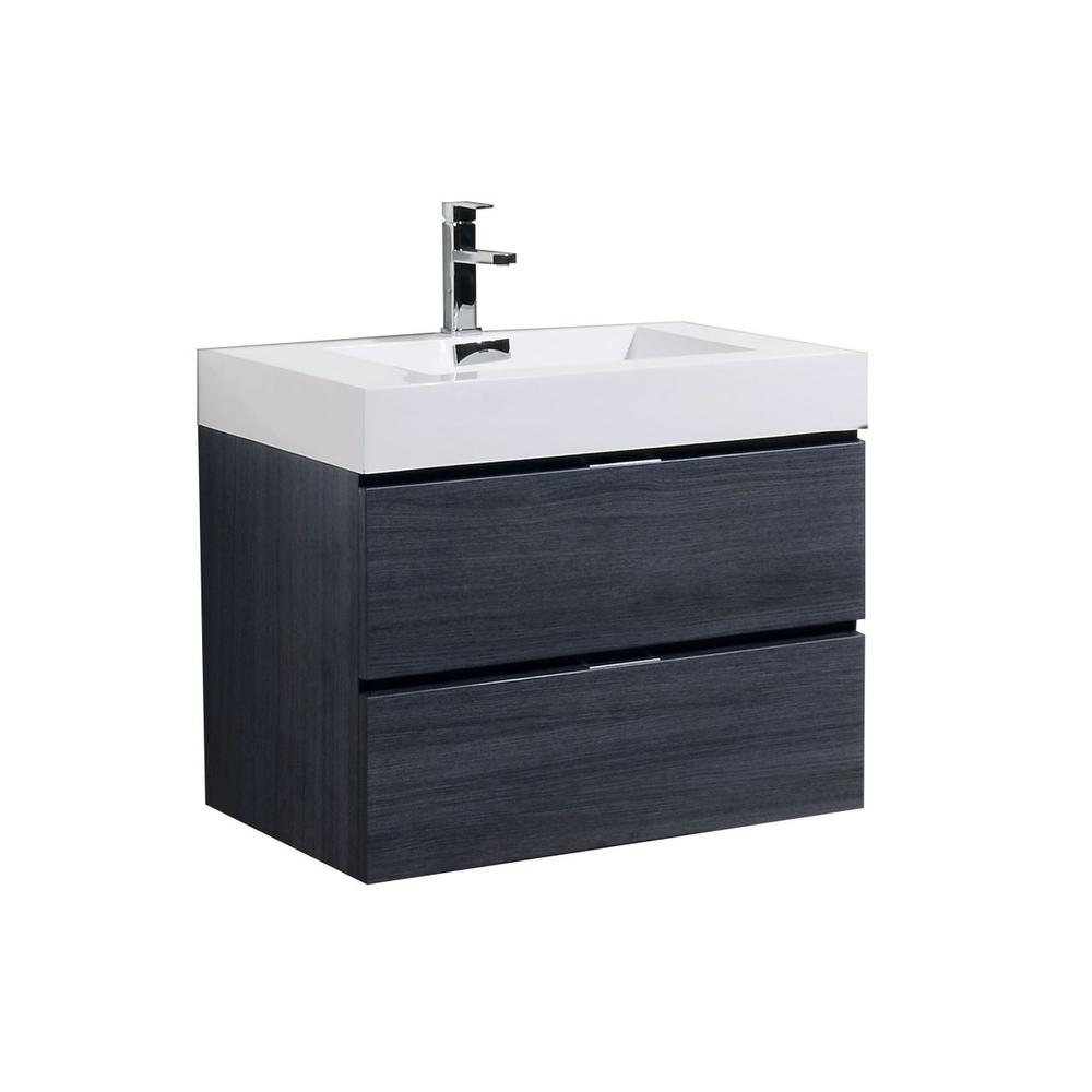 Bliss 30" Gray Oak Wall Mount Modern Bathroom Vanity. Picture 1