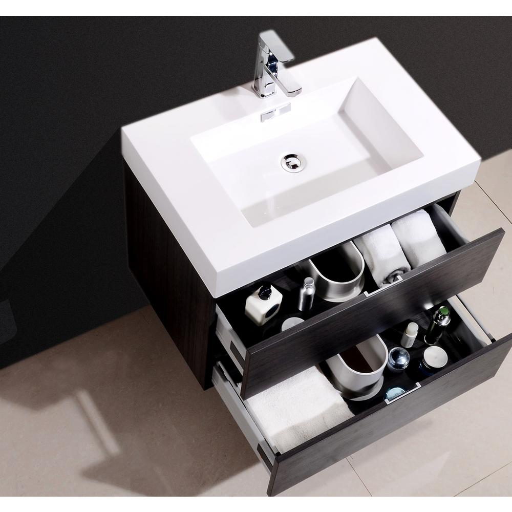 Bliss 30" Gray Oak Wall Mount Modern Bathroom Vanity. Picture 4
