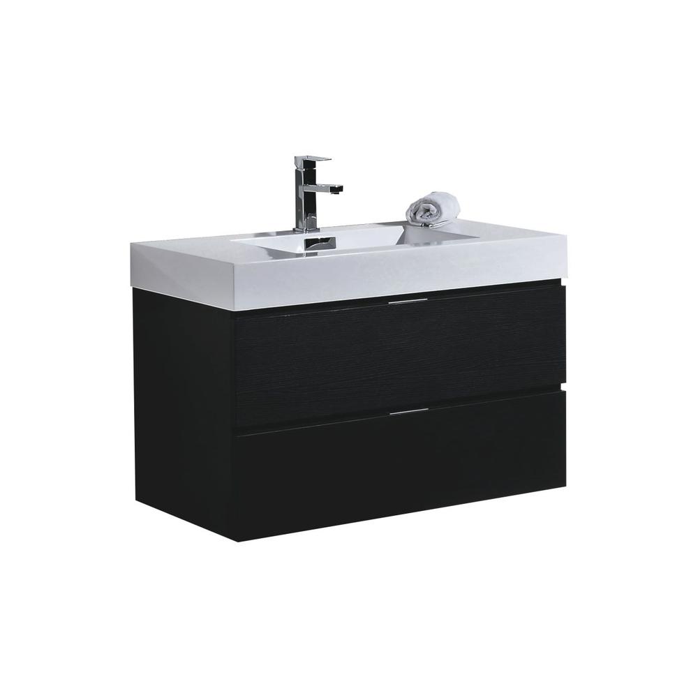 Bliss 36" Black Wall Mount Modern Bathroom Vanity. Picture 1