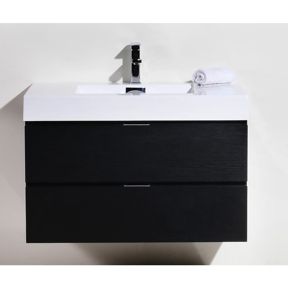 Bliss 36" Black Wall Mount Modern Bathroom Vanity. Picture 4