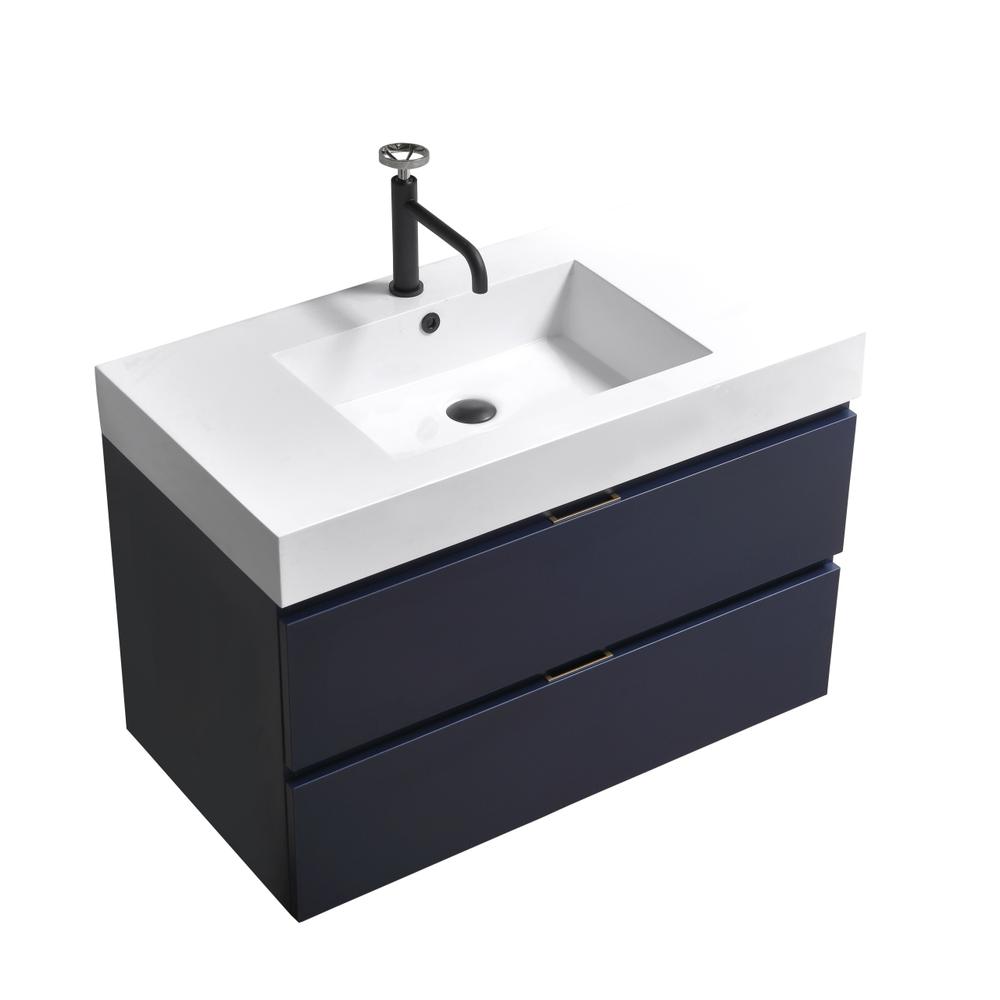 Bliss 36" Blue  Wall Mount Modern Bathroom Vanity. Picture 1