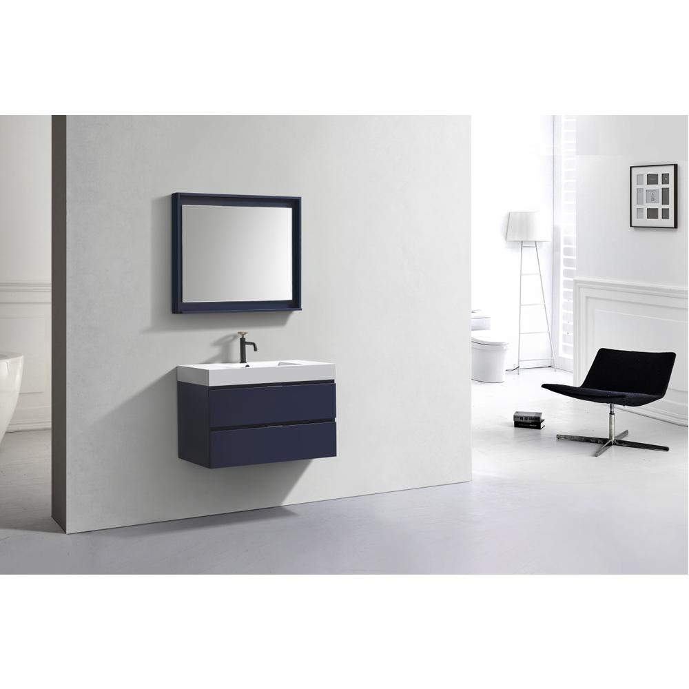 Bliss 36" Blue  Wall Mount Modern Bathroom Vanity. Picture 2