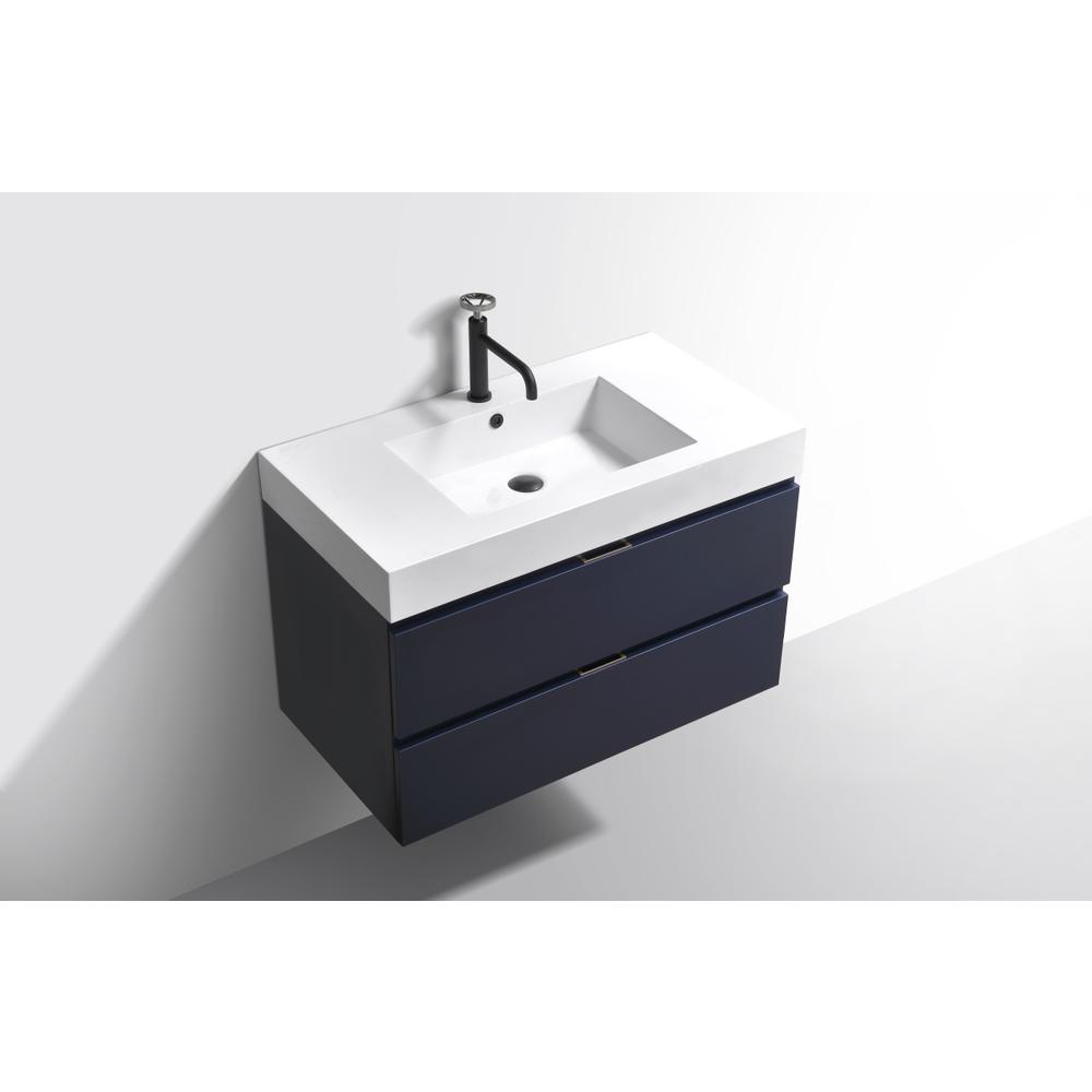 Bliss 36" Blue  Wall Mount Modern Bathroom Vanity. Picture 4