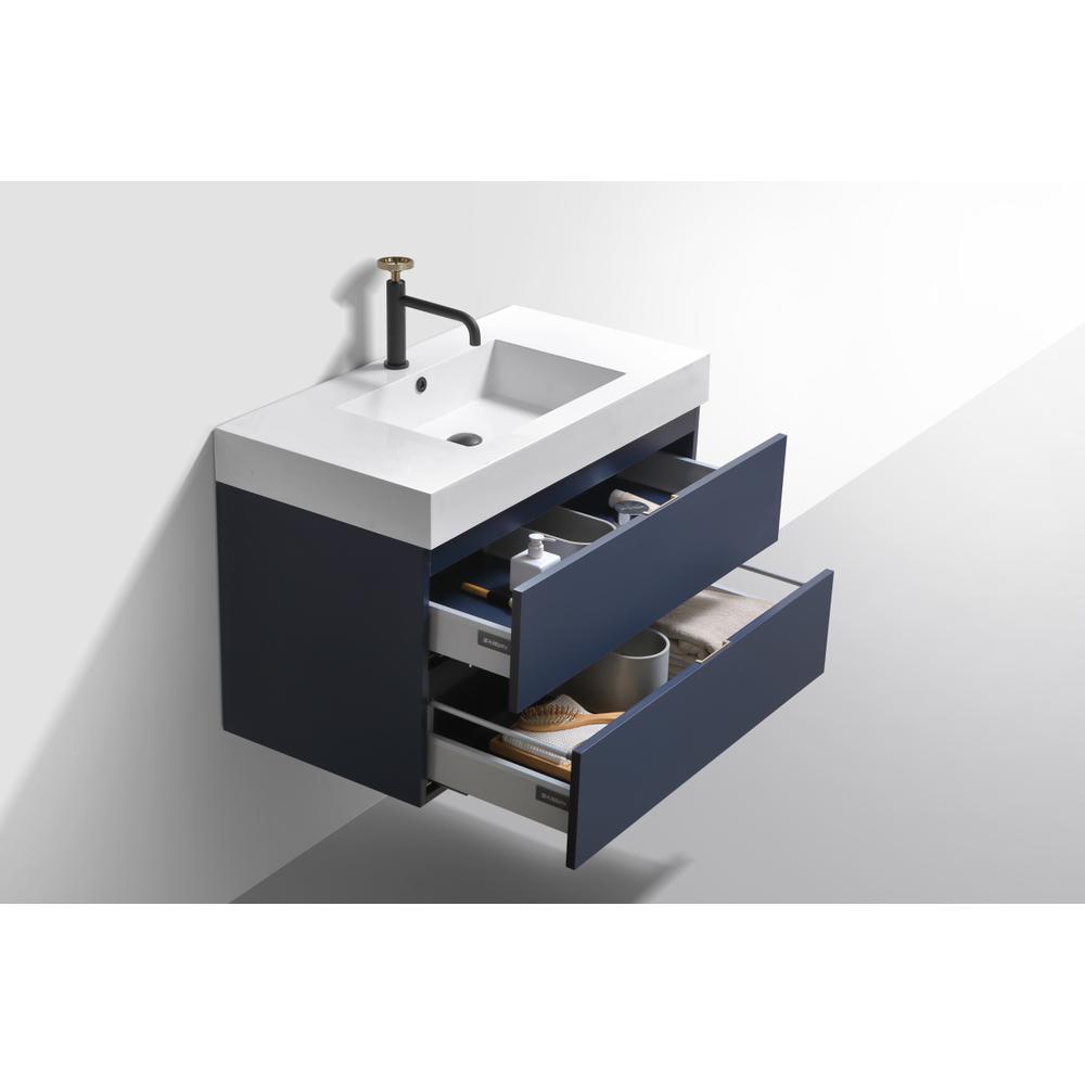 Bliss 36" Blue  Wall Mount Modern Bathroom Vanity. Picture 5