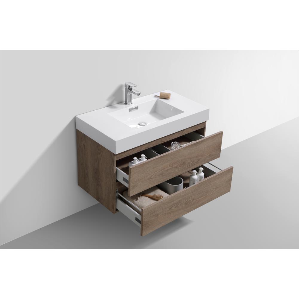 Bliss 36" Butternut Wall Mount Modern Bathroom Vanity. Picture 3