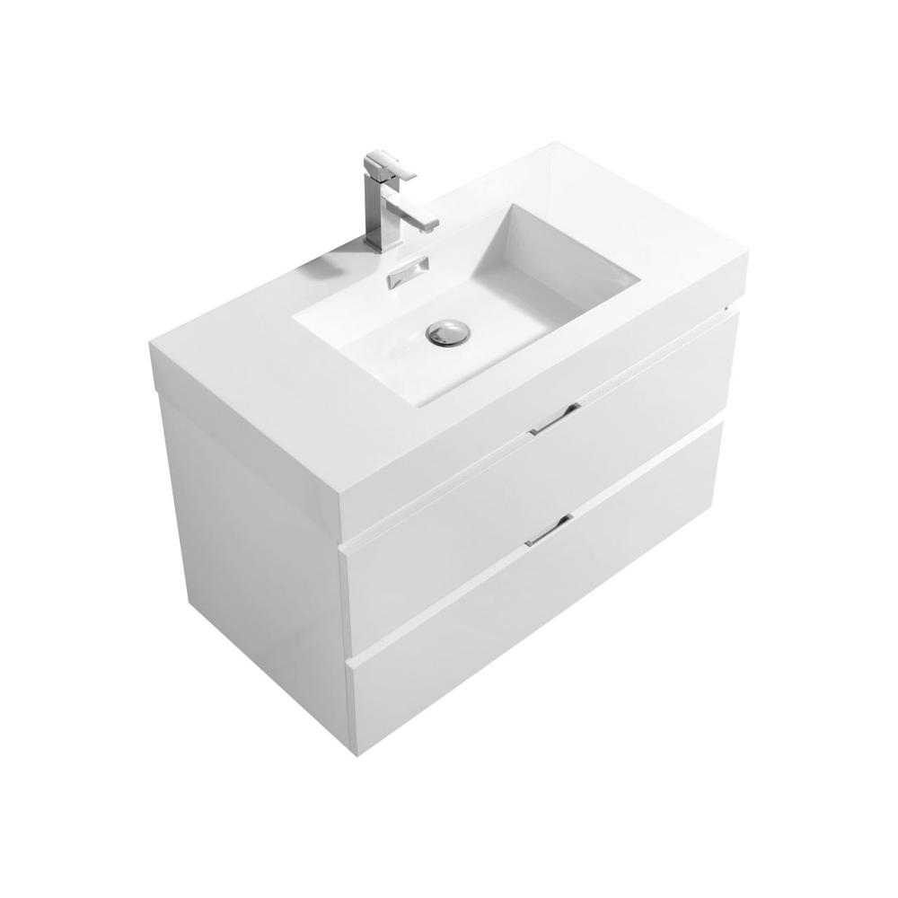 Bliss 36" High Gloss White Wall Mount Modern Bathroom Vanity. Picture 1