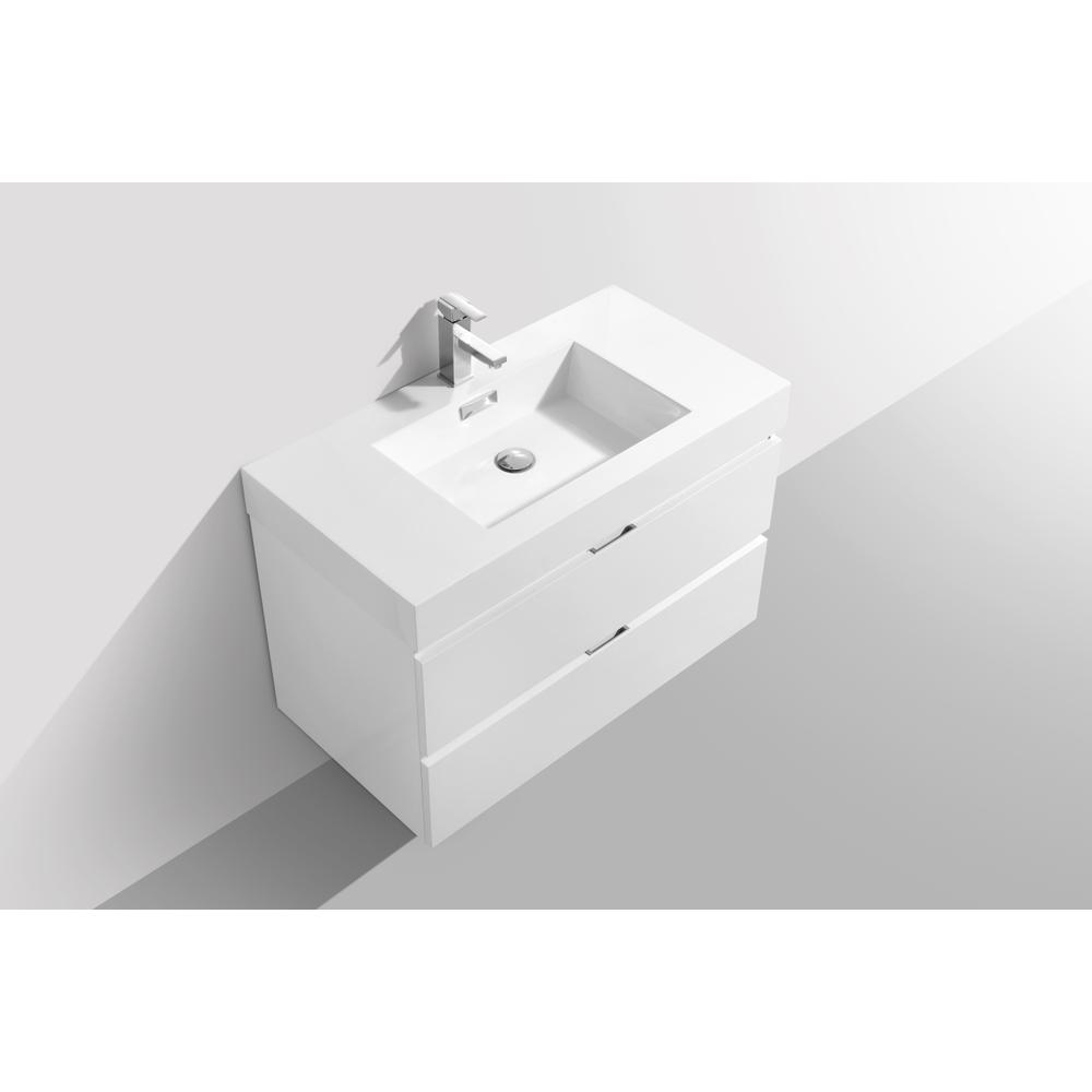 Bliss 36" High Gloss White Wall Mount Modern Bathroom Vanity. Picture 4