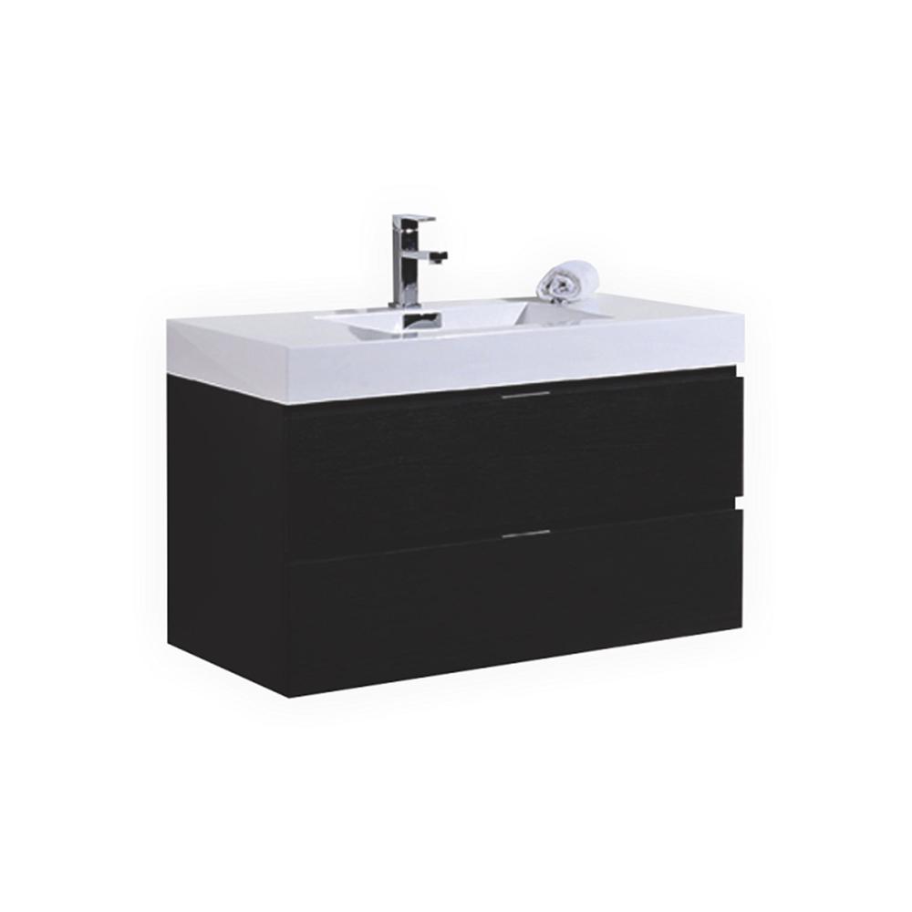 Bliss 40" Black Wall Mount Modern Bathroom Vanity. Picture 1